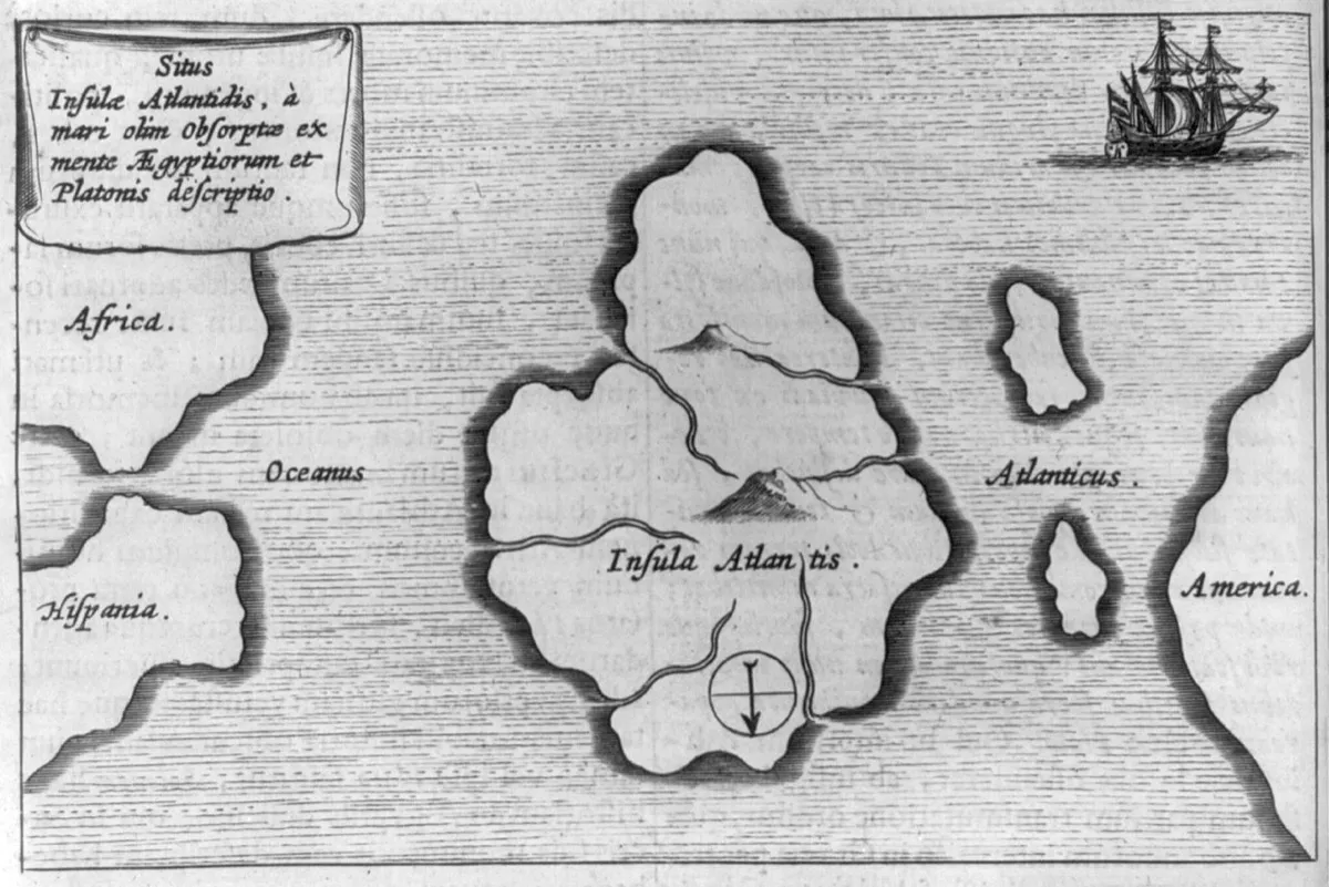 17世紀の学者が、プラトンの記述をもとに描いたアトランティス島の地図。