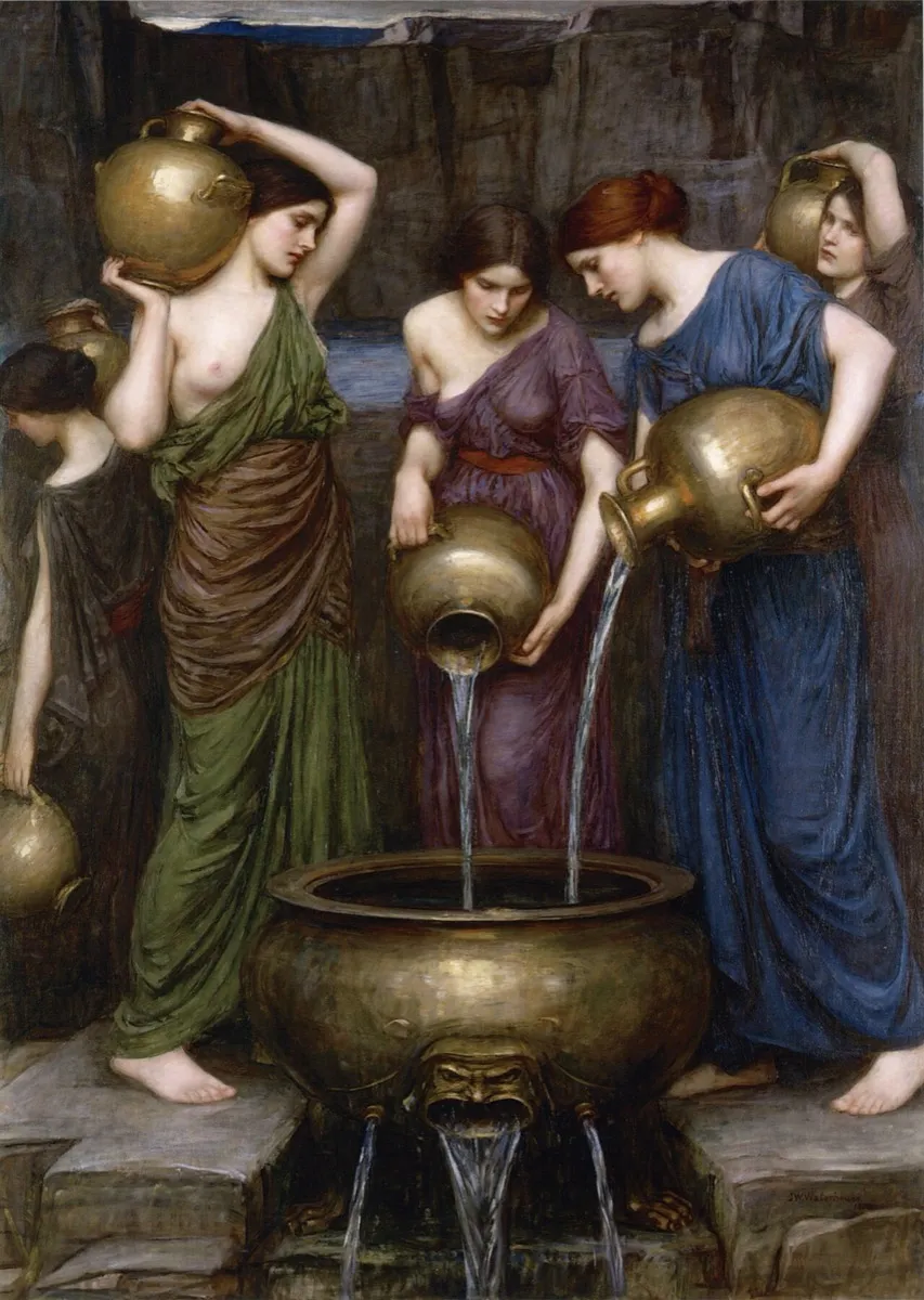 水を運び続ける、五十人の娘たち。ウォーターハウスの絵(1903年)。